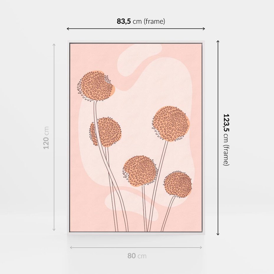Obraz w ramie 80x120 - Rozkwitające Emocje - minimalistyczny plakat, pudrowe kwiaty - rama biała