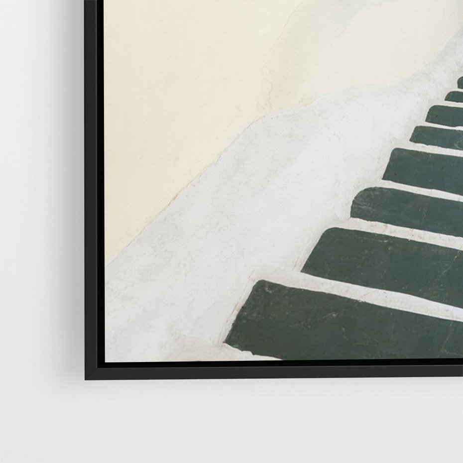 Obraz w ramie 50x70 - Malowniczy urok wyspy - Santorini, schodki - rama czarna