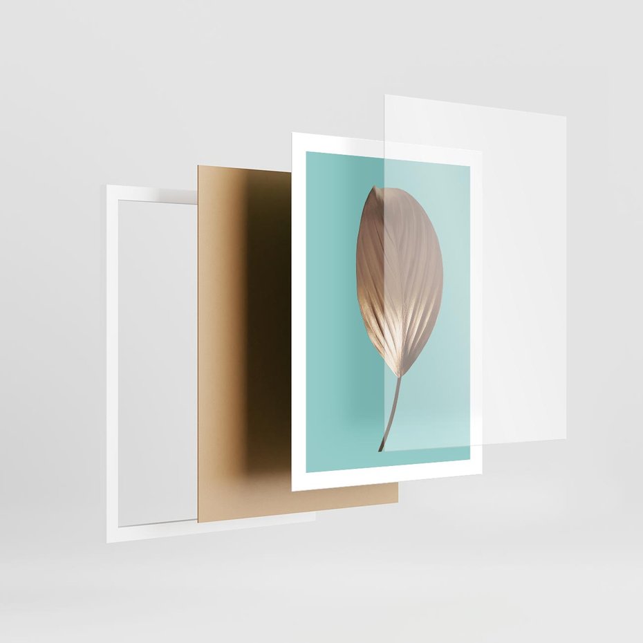 Plakat w ramie 50x70 - Delikatna Harmonia - złote, liście - rama biała