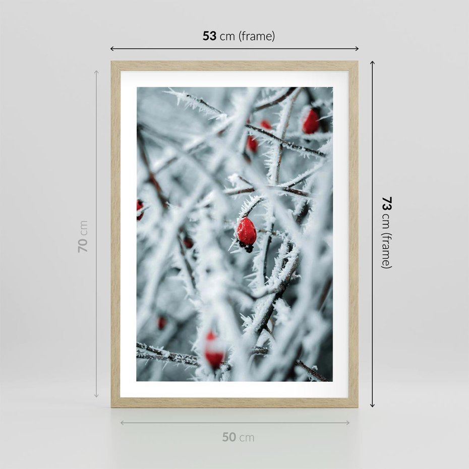 Plakat w ramie 50x70 - Zima na Gałęziach - zima, oszronione gałęzie - rama drewno