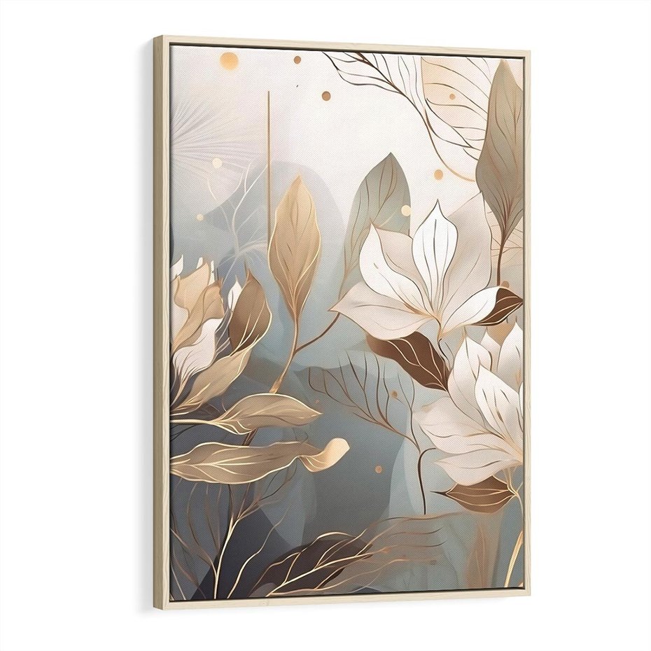 Obraz w ramie 70x100 - Ekspresjonistyczny deszcz uczuć - grafika, złote kwiaty - rama drewno