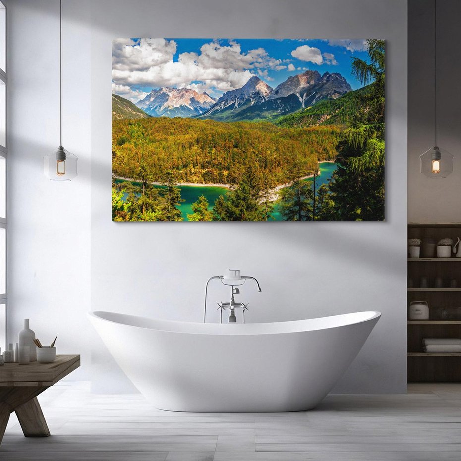 Obraz na płótnie 120x80 - Górska harmonia las i szczyty - góry, las