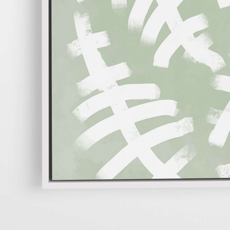 Obraz w ramie 80x120 - Oaza Zieleni - zielona abstrakcja, zgaszona zieleń - rama biała