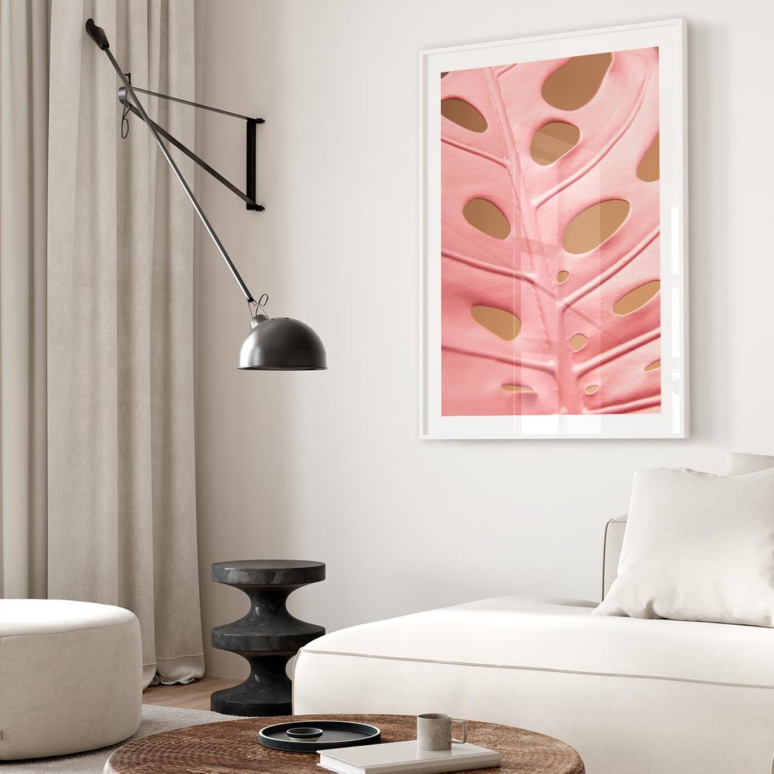 Plakat w ramie 30x40 - Różowy Liść Monstery - różowy liść monstery, nowoczesna fotografia - rama biała
