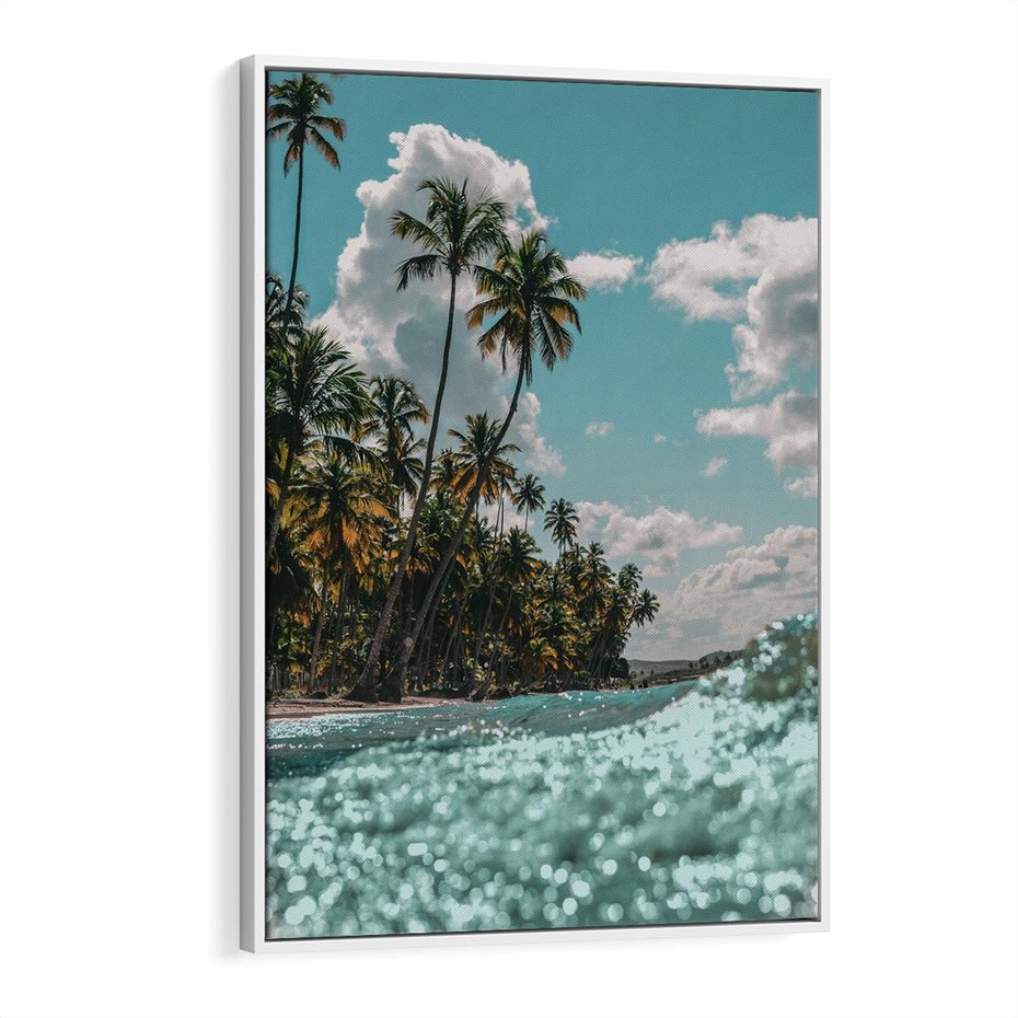 Obraz w ramie 50x70 - Rajskie Wakacje - plaża, palmy - rama biała