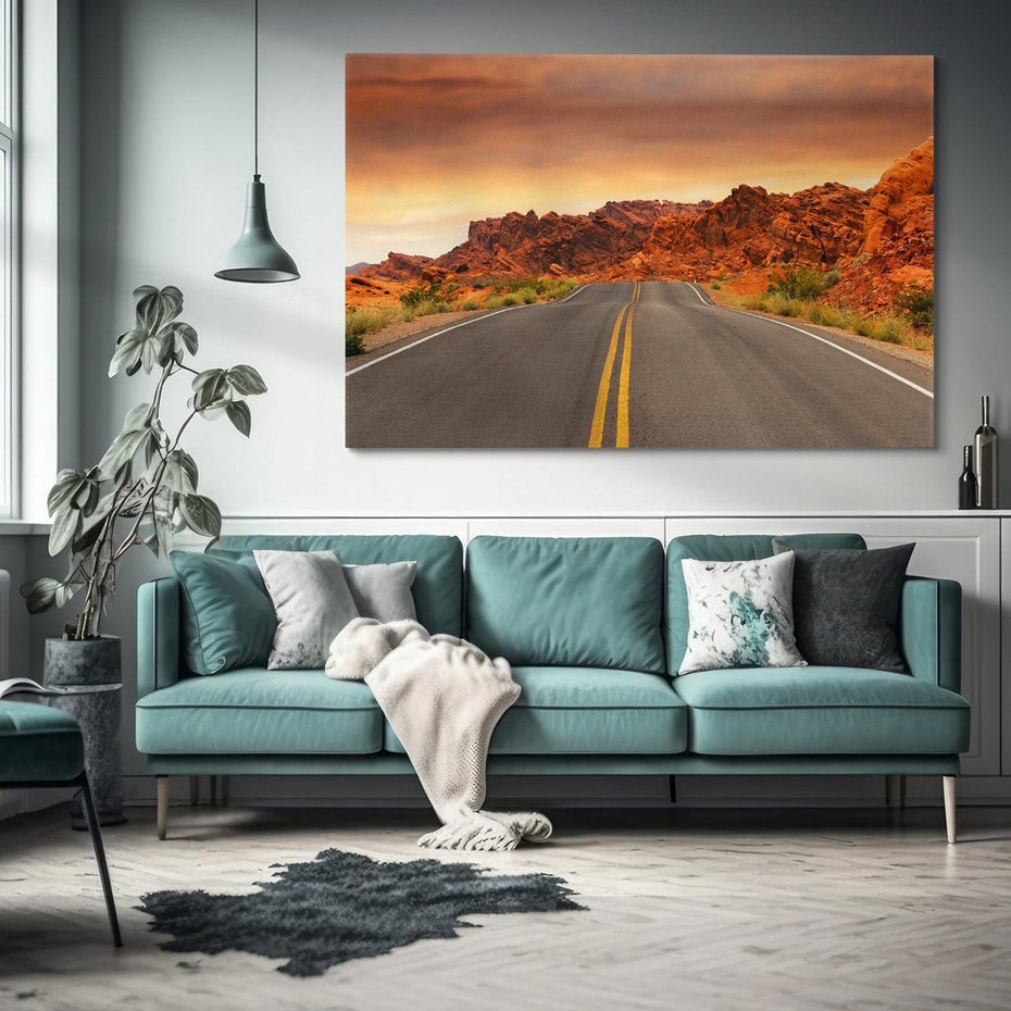 Obraz na płótnie 70x50 - Górska droga między skałami - droga, góry