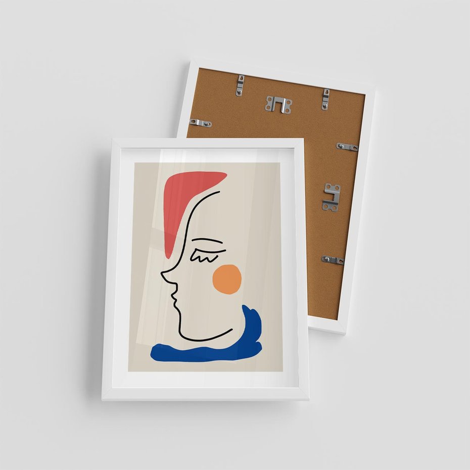 Plakat w ramie 30x40 - Impresje Kształtów - abstrakcyjny obraz, przypomina twarz - rama biała