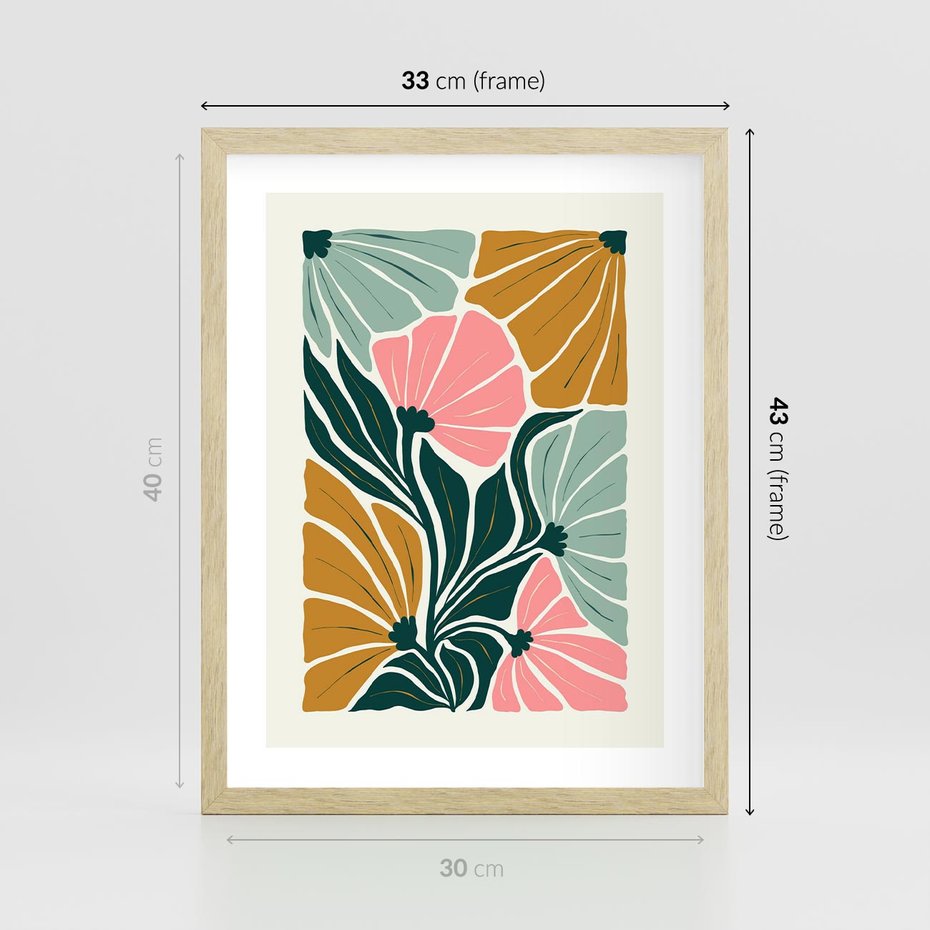 Plakat w ramie 30x40 - Rozplątane Myśli - abstrakcyjna kompozycja, pastelowe kwiaty - rama drewno