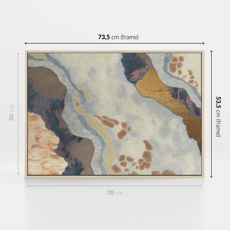 Obraz w ramie 70x50 - Melancholijne oddechy pędzla - abstrakcyjne formy, zgaszone kolory - rama drewno