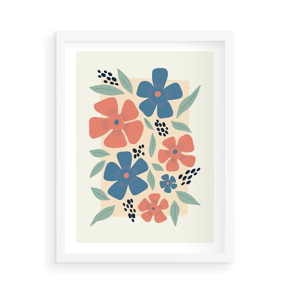 Plakat w ramie 50x70 - Kolorowe Pasmo - kwiaty, nowoczesna abstrakcja - rama biała