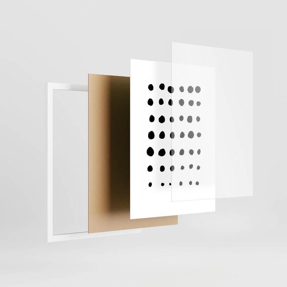 Plakat w ramie 50x70 - Refleksje Światła - minimalistyczna kompozycja, czarne kropkina białym tle - rama biała