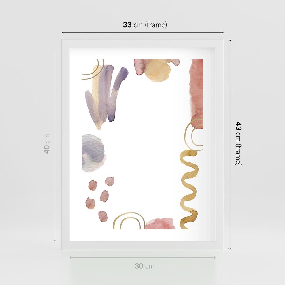 Plakat w ramie 30x40 - Wibracje Pastelowych Odcieni - abstrakcyjny plakat, akwarelowe plamy - rama biała