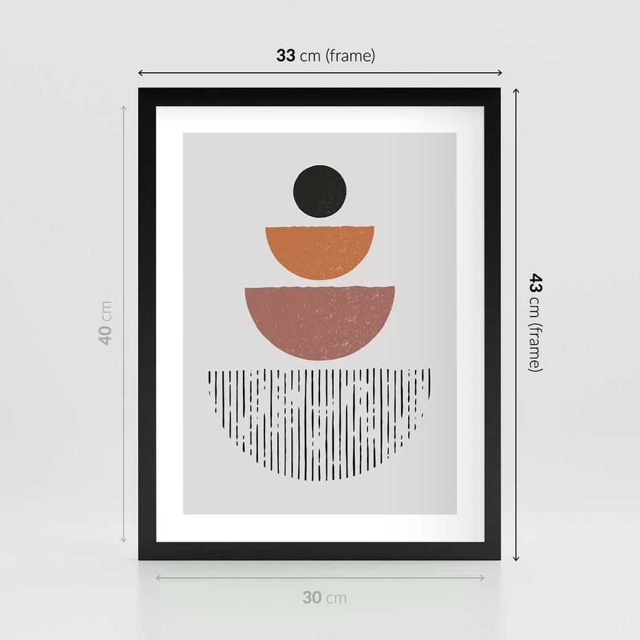 Plakat w ramie 30x40 - Półkola i Boho Akcent - geometria, półkola - rama czarna