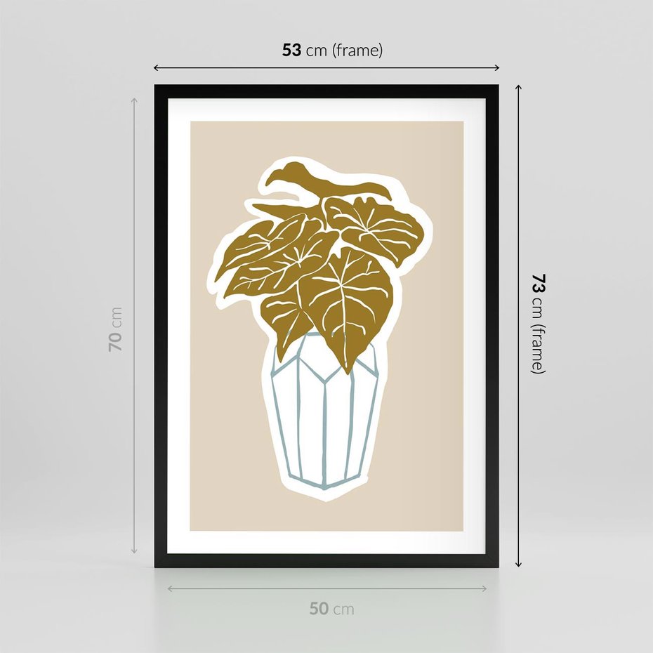 Plakat w ramie 50x70 - Bezgraniczne Marzenia - nowoczesna kompozycja, liście monstery w wazonie - rama czarna