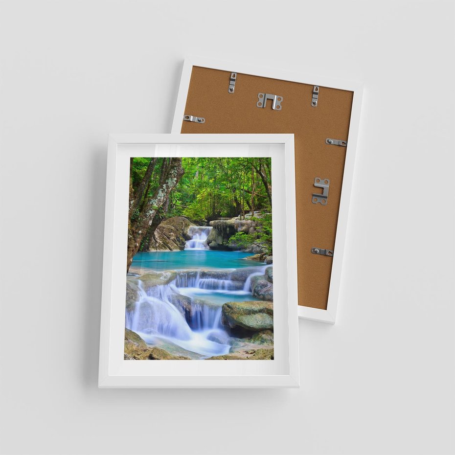 Plakat w ramie 30x40 - Siła Rzeki i Urok Wodospadu - rzeka, wodospad - rama biała