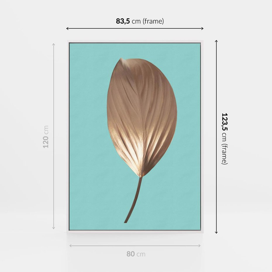 Obraz w ramie 80x120 - Delikatna Harmonia - złote, liście - rama biała