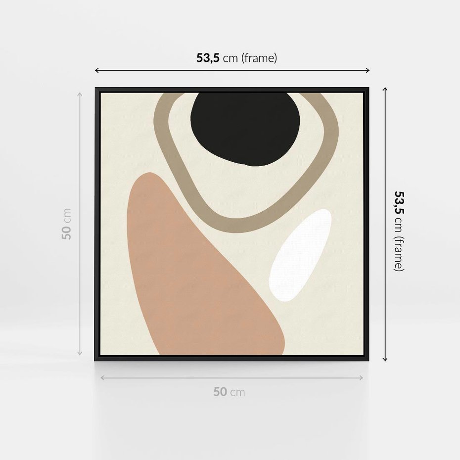 Obraz w ramie 50x50 - Beżowa Synergia - beżowa abstrakcyjna kompozycja, czarny akcent - rama czarna