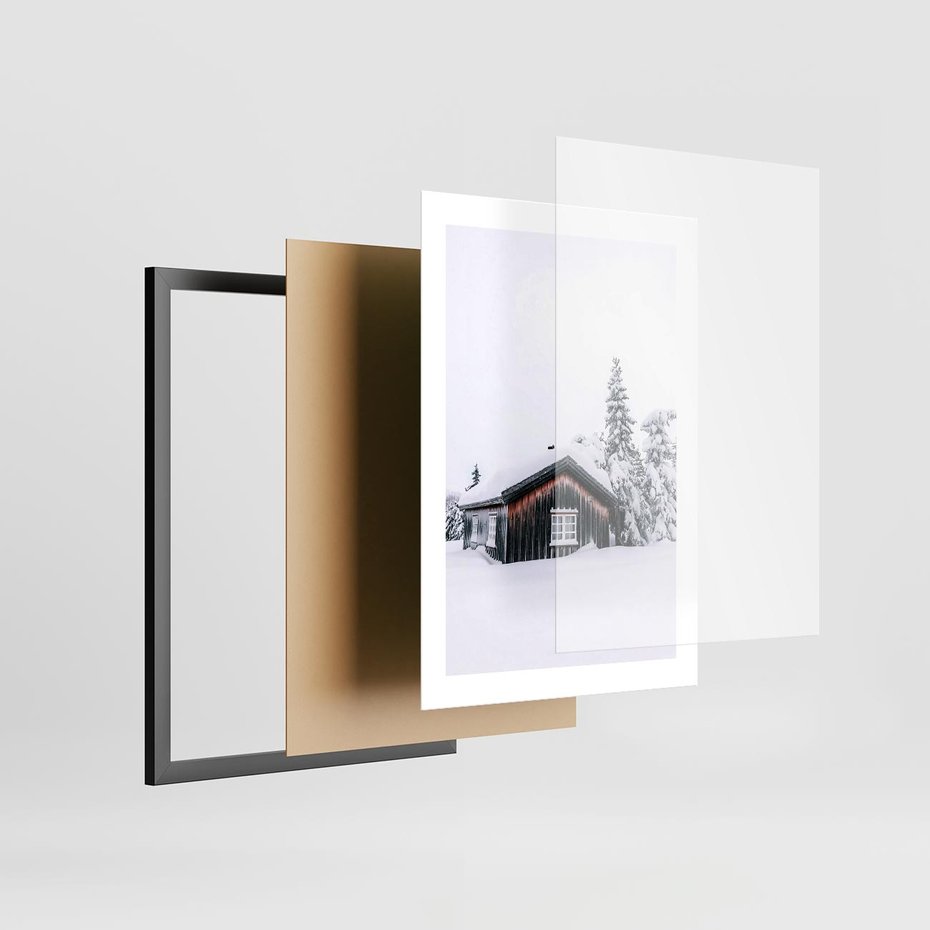 Plakat w ramie 30x40 - Zimowy Azyl: Domek w Górach - domek w górach, śnieg - rama czarna