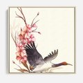 Obraz w ramie 80x80 - Szept Japonii - japońska sztuka, ptak - rama drewno