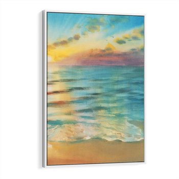 Obraz w ramie 70x100 - Objawienie Fioletowego Świtu - fioletowy wschód słońca, słońce wschodzi nad morzem - rama biała