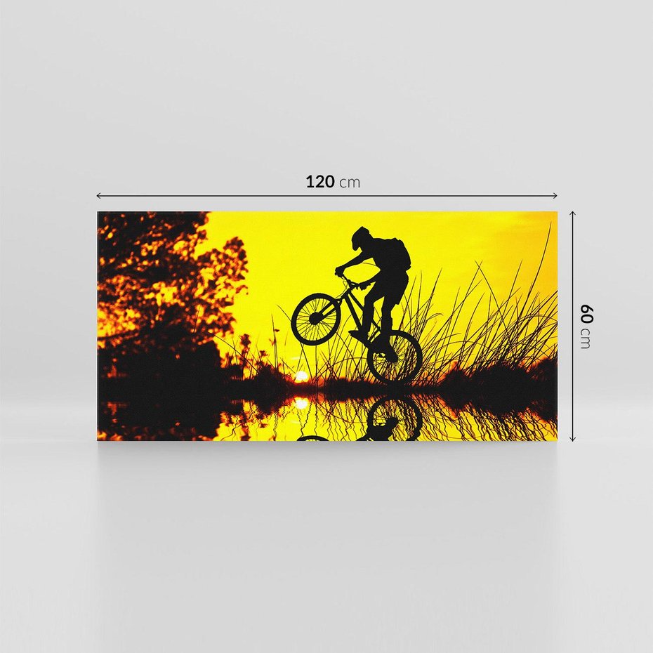 Obraz na płótnie 120x60 - Rower przy zachodzie słońca - rower, zachód