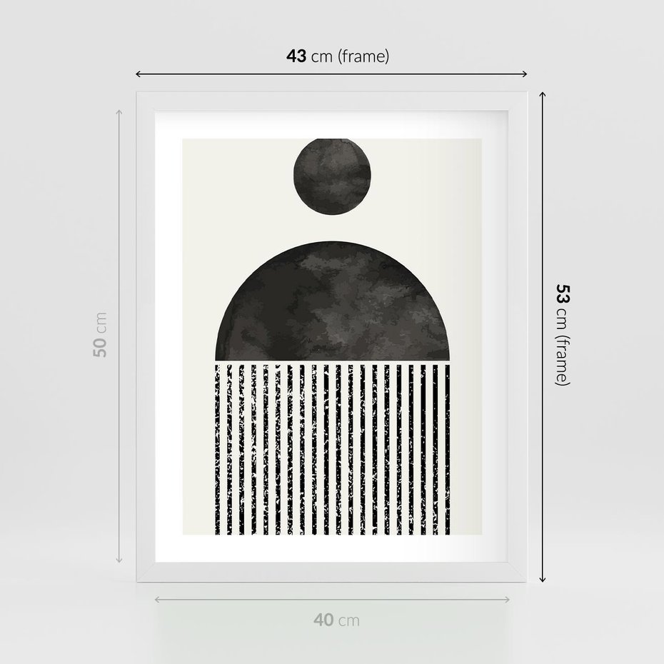Plakat w ramie 40x50 - Księga Wibracji - abstrakcyjne czarno białe formy, minmalizm - rama biała