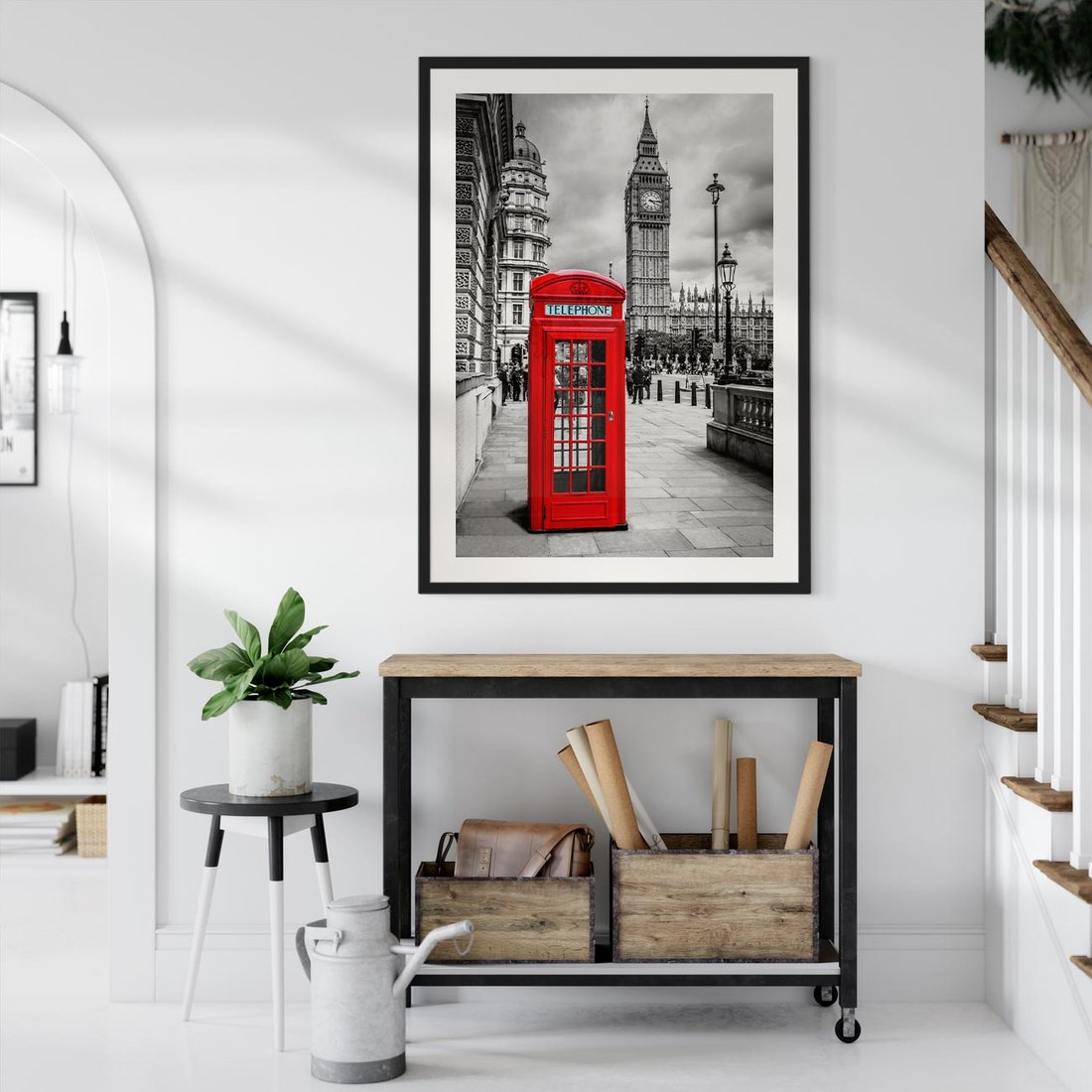 Plakat w ramie 40x50 - Budka telefoniczna w Londynie - budka, Londyn - rama czarna