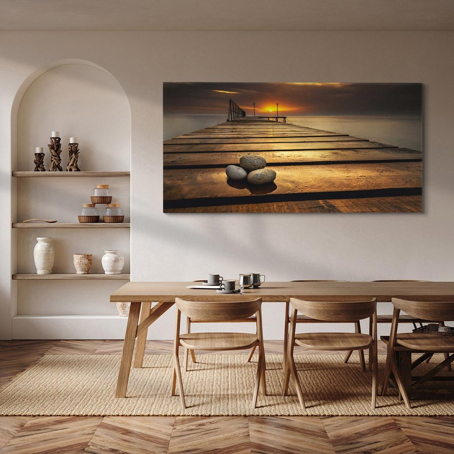 Obraz na płótnie 120x60 - Zachód Słońca nad Molo: Magia Morza - zachód, słońca