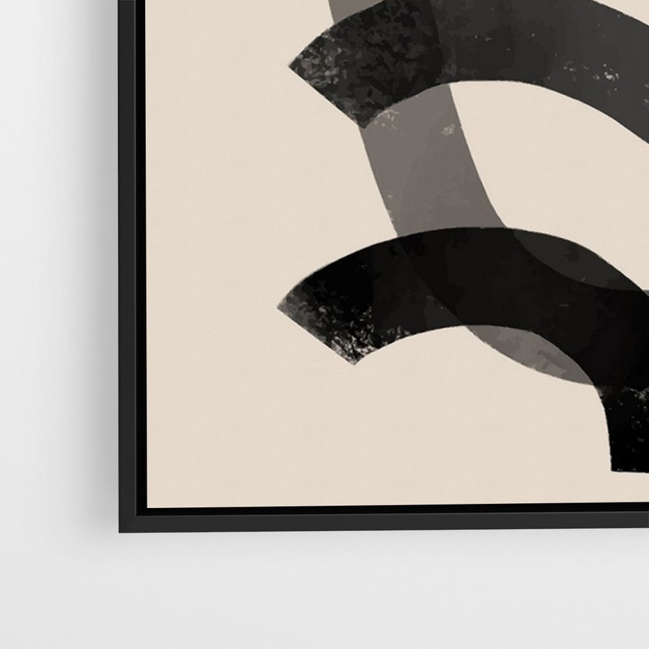 Obraz w ramie 50x70 - Strukturalne Odbicia Innowacji - zaplątane minimalistyczne linie, na bezowym tle - rama czarna