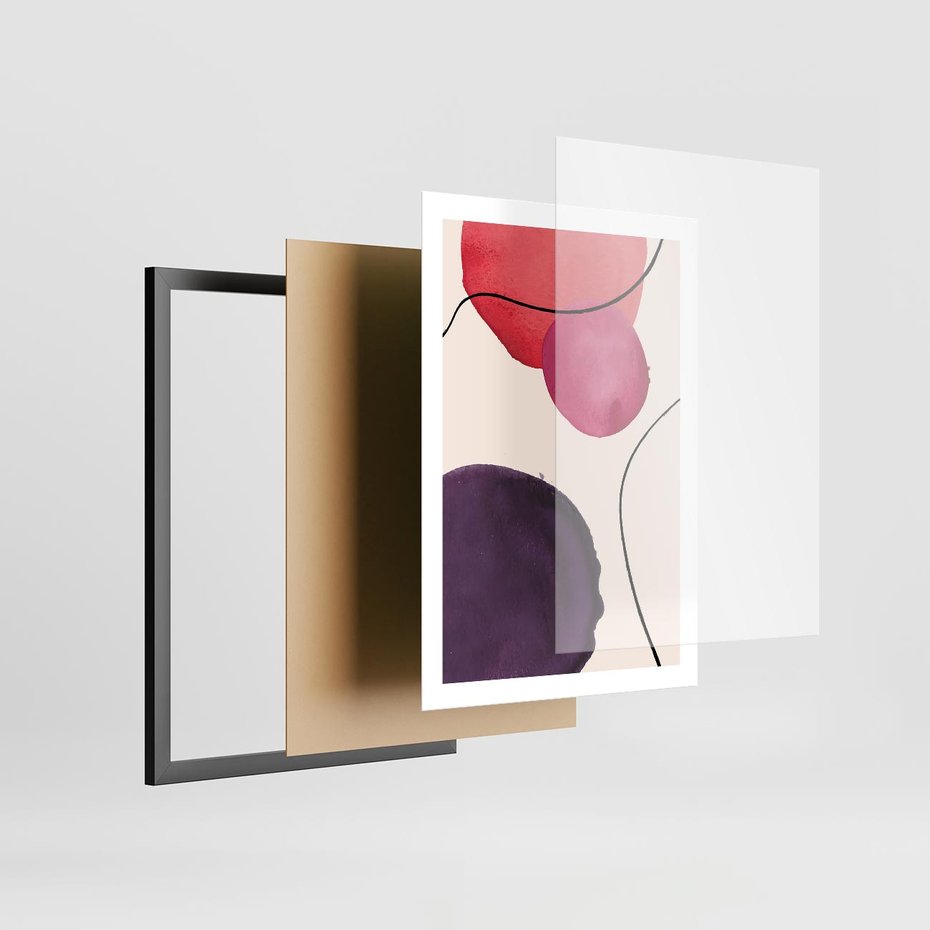 Plakat w ramie 50x70 - Kolorowe Impresje - abstrakcyjne akwarelowe plamy, nieregularne linie - rama czarna