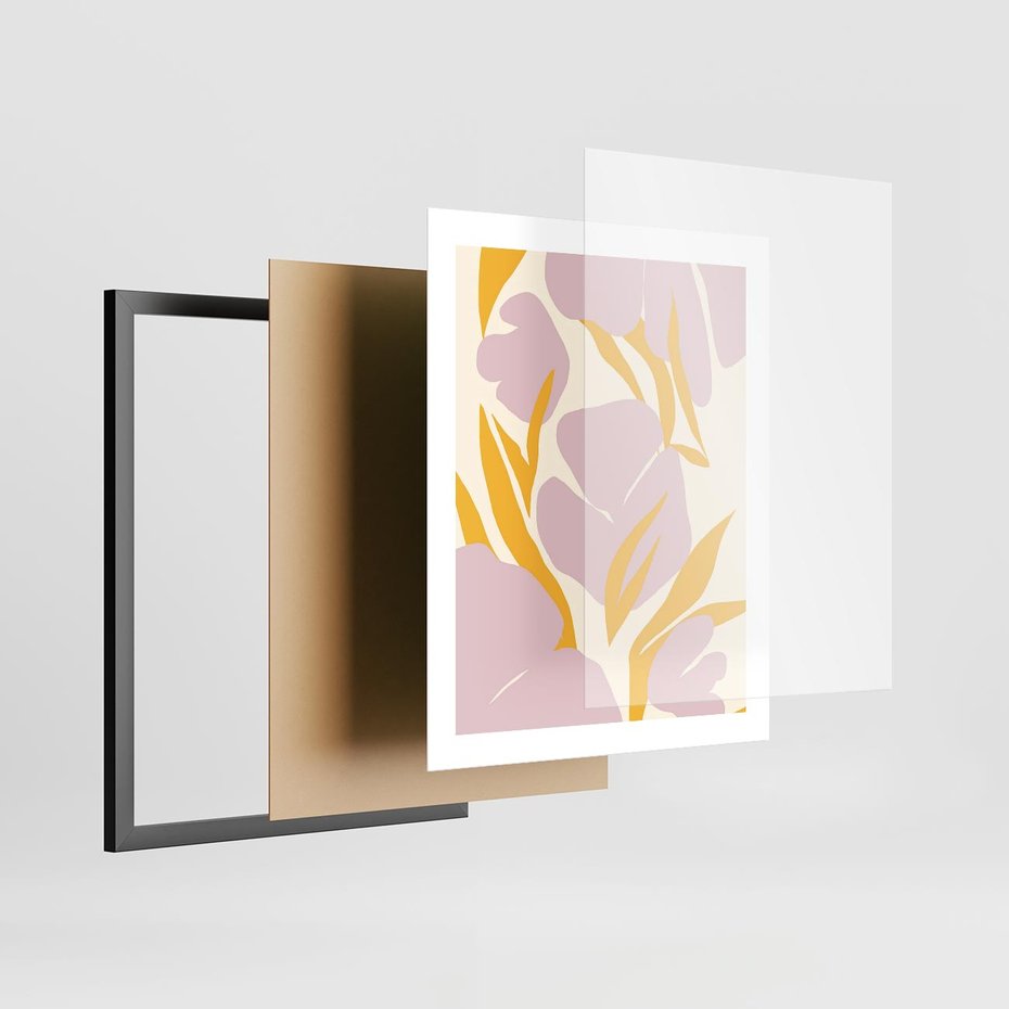 Plakat w ramie 40x50 - Migocące Wibracje - abstrakcyjne kwiaty, pastelowe kolory - rama czarna