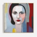 Obraz w ramie 50x50 - Kolorowe Granice Form - abstrakcyjny obraz olejny, portret twarzy kobiety - rama drewno