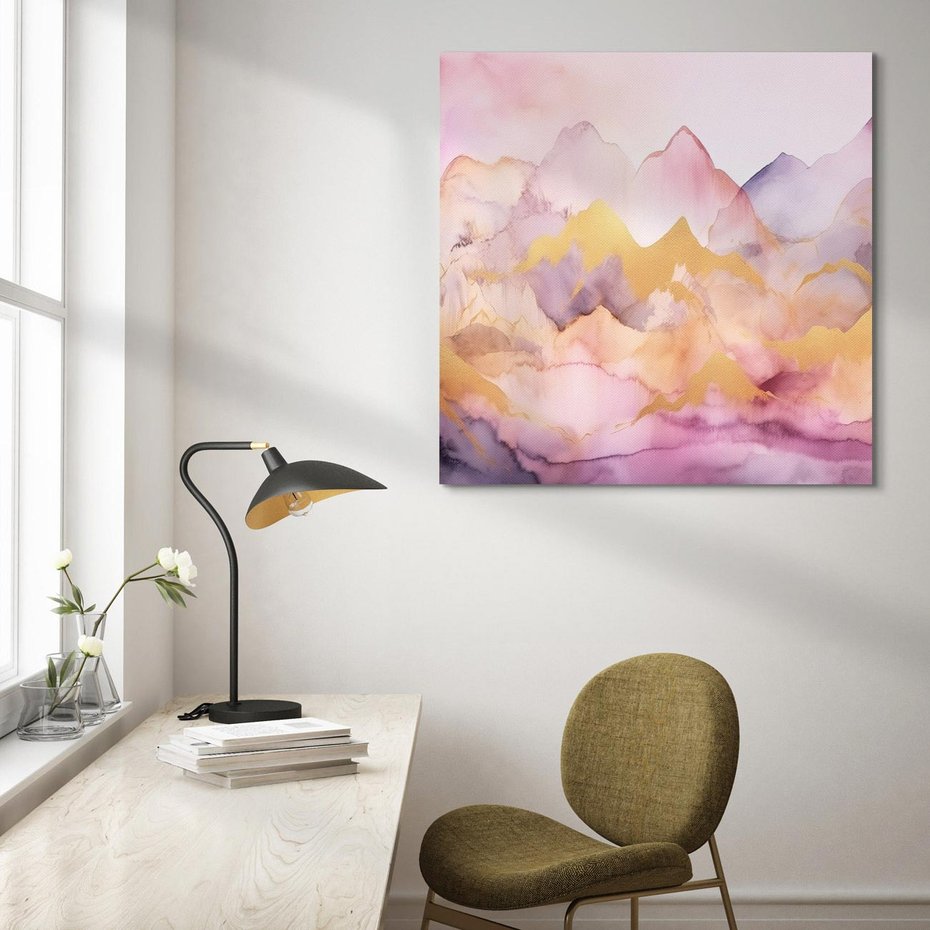 Obraz na płótnie 60x60 - Pastelowe Wzgórza - pastelowe, różowe góry