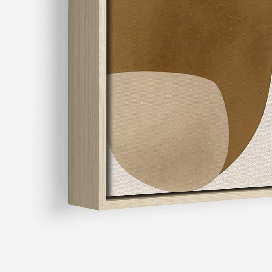 Obraz w ramie 70x50 - Harmonia chaosu i porządku - abstrakcyjne kształty, kolory beżu i brązu - rama drewno