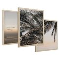 Zestaw obrazy w ramie 50x70 galeria - Palmy, plaża, zachód, słońca - rama drewno
