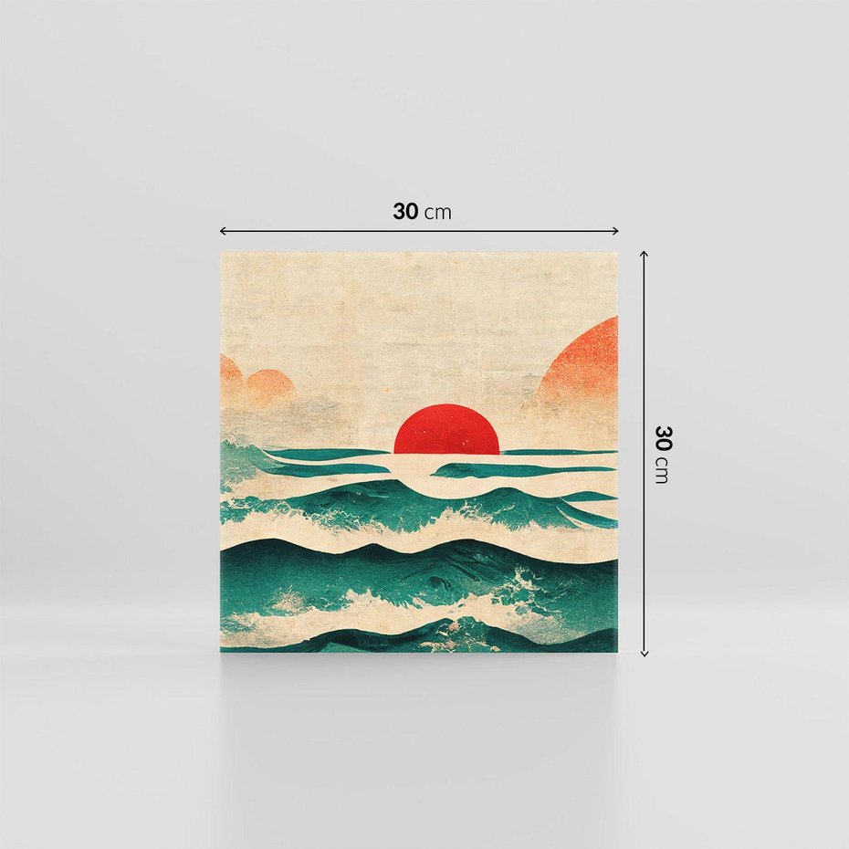 Obraz na płótnie 30x30 - Czerwone Melodie - japońska sztuka, zachód słońca nad oceanem