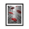 Plakat w ramie 40x50 - Parasole w malowniczej uliczce - parasole, uliczka - rama czarna