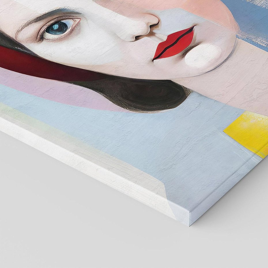 Obraz na płótnie 40x40 - Kolorowe Granice Form - abstrakcyjny obraz olejny, portret twarzy kobiety