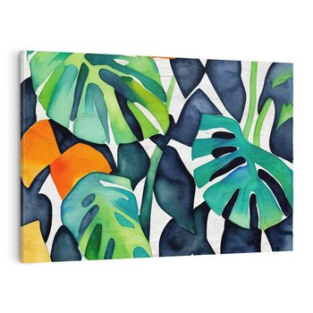 Obraz na płótnie 120x80 - Tropikalne Pragnienia - akwarela, liście tropikalne