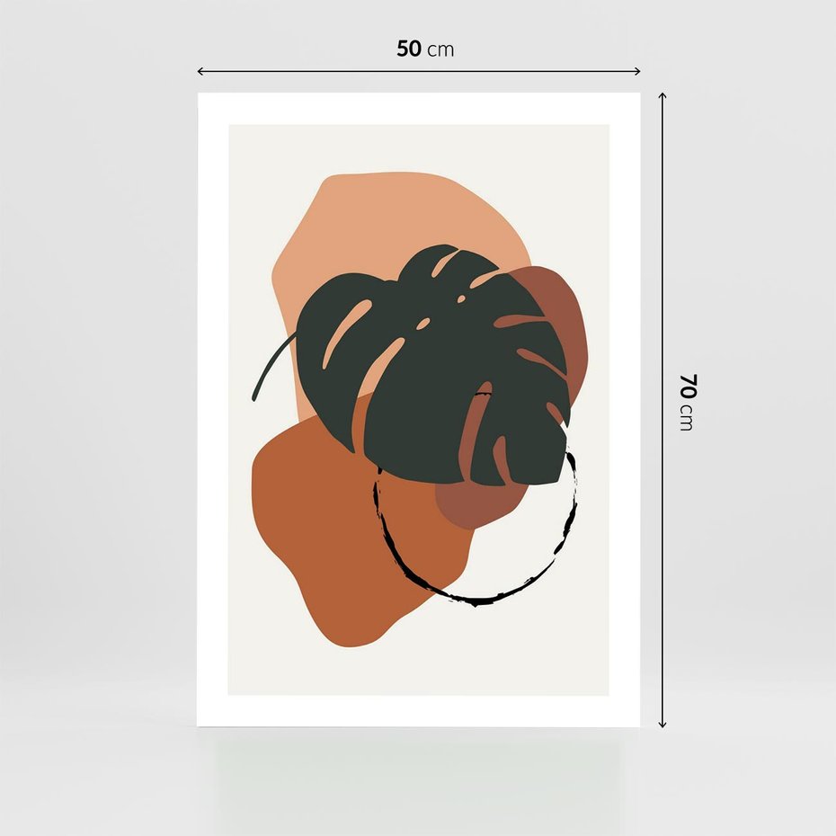 Plakat bez ramy 50x70 - Brązowa Ekspresja - liść monstery, boho obraz