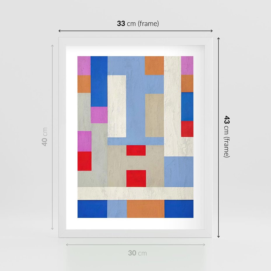 Plakat w ramie 30x40 - Bezczasowe Przenikanie Kształtów - abstrakcyjne geometryczne kształty, olejny obraz - rama biała