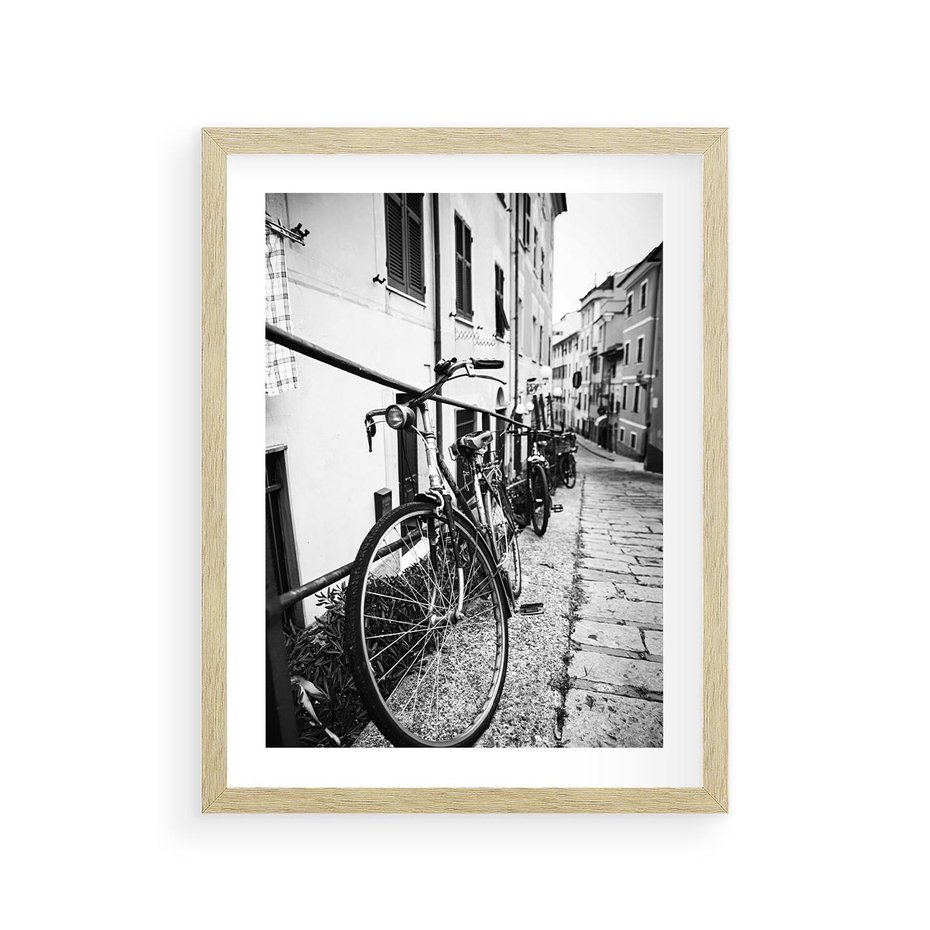 Plakat w ramie 30x40 - Rower w Kontraście - rower, czarno - rama drewno