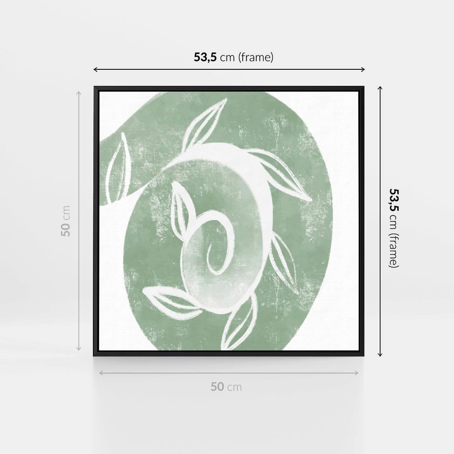 Obraz w ramie 50x50 - Zielony Świat Odpoczynku - abstrakcyjny zielony motyw, skandynawski design - rama czarna