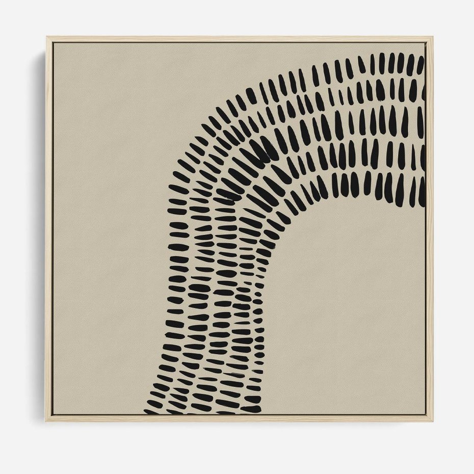 Obraz w ramie 80x80 - Migotliwa Innowacyjna Ekspresja - boho plakat, czarne kropki kreski - rama drewno