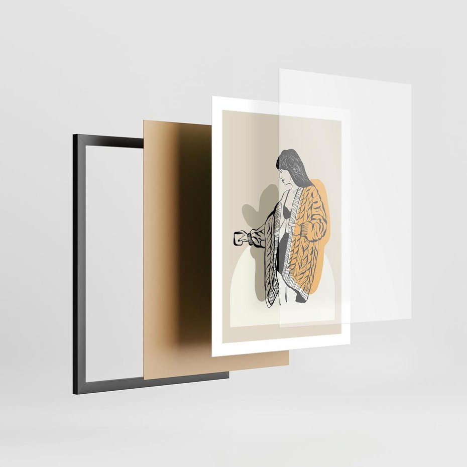 Plakat w ramie 50x70 - Żółte Akcenty w Grafice - grafika, minimalizm - rama czarna