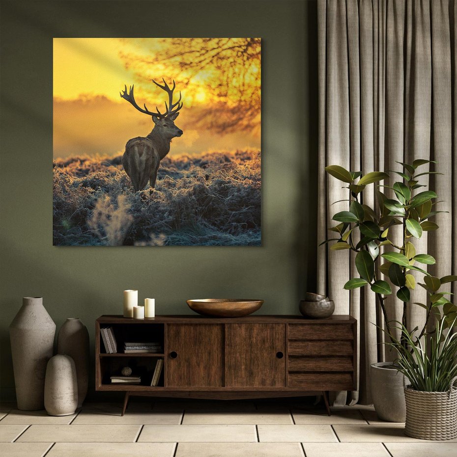 Obraz na płótnie 40x40 - Jesienne Spotkanie w Lesie - jeleń, jesień