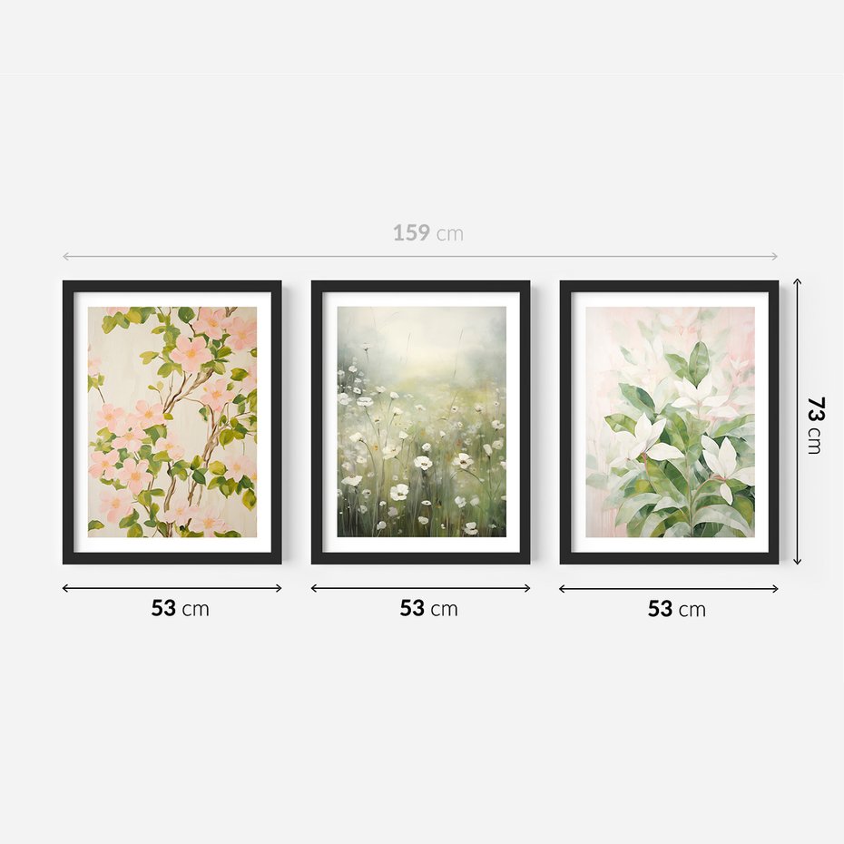 Zestaw obrazy w ramie 50x70 galeria - kwiaty, łąka, boho, akwarela - rama czarna