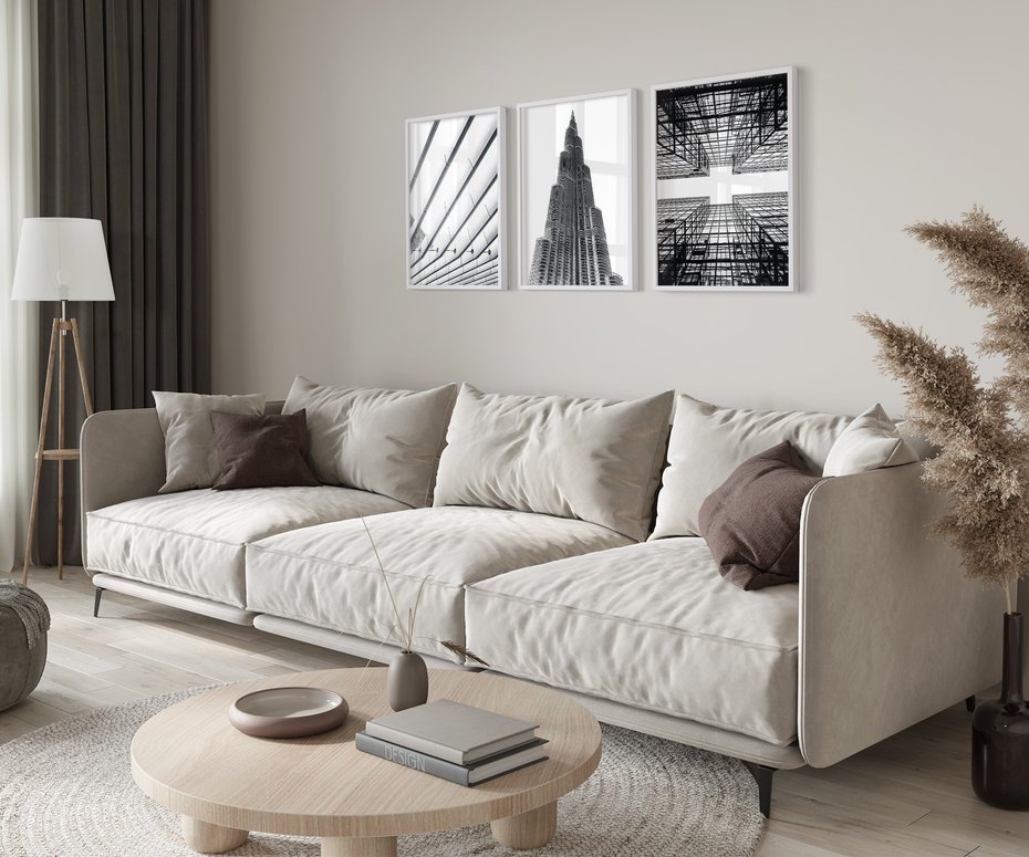 Zestaw obrazy w ramie 50x70 galeria - Budynki, wieżowce, miasto - rama biała