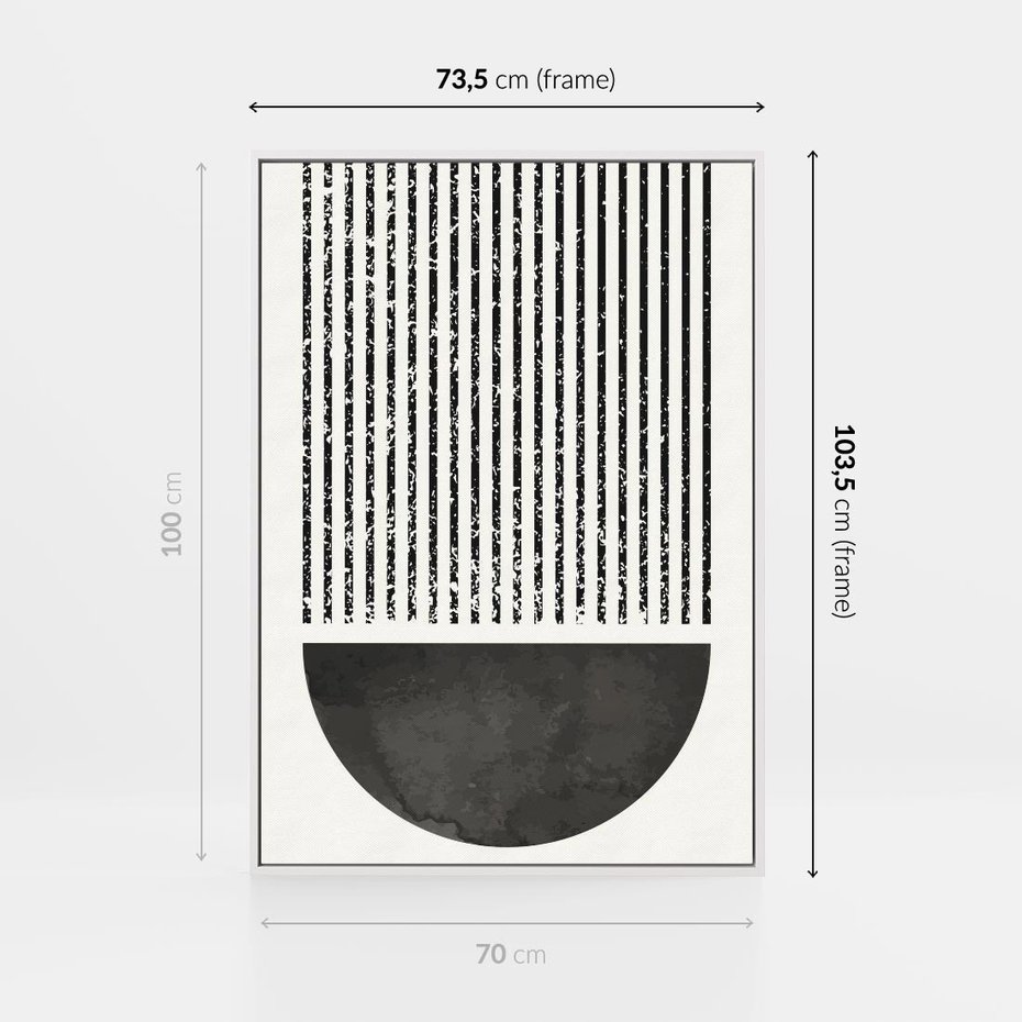 Obraz w ramie 70x100 - Taniec Impulsów - abstrakcyjne czarno białe formy, minimalizm - rama biała