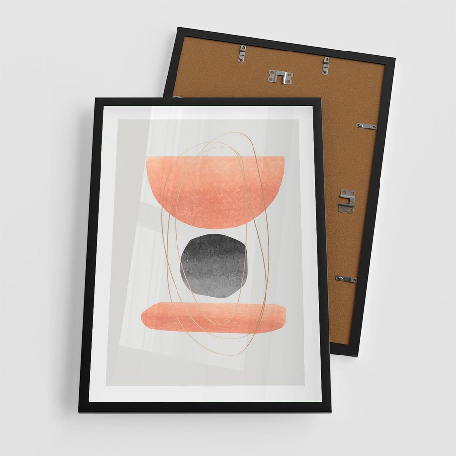 Plakat w ramie 50x70 - Abstrakcyjne Plamy z Złotymi Liniami - abstrakcja, boho plamy - rama czarna